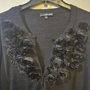 Black Sweater with Floral Embellishments